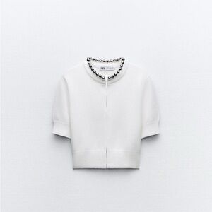 Zara White Blouse with Patterned V-Neck